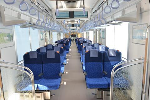 The Series 40000 EMUs have longitudinal seating that can be rotated to a transverse configuration at quieter times. (Photo: Kazumiki Miura)